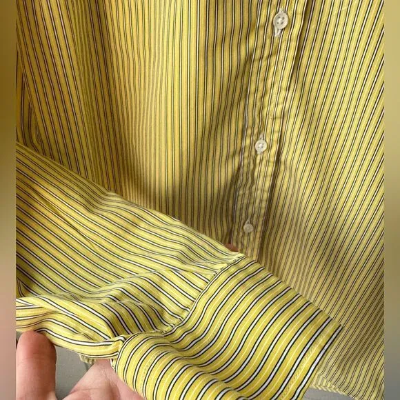 Ralph Lauren Black Label Mens Yellow Stripe Slim Fit Dress Shirt Italy Sz 15 Y2K