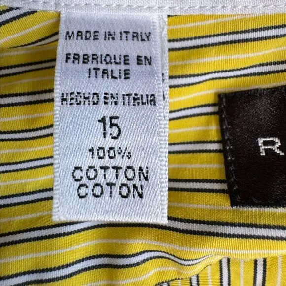 Ralph Lauren Black Label Mens Yellow Stripe Slim Fit Dress Shirt Italy Sz 15 Y2K