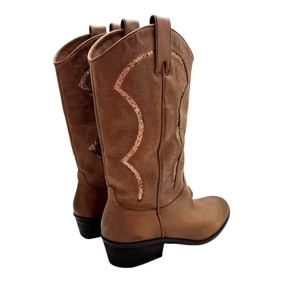 Reba Brown Genuine Leather Western Mid Calf Boots 9.5 M