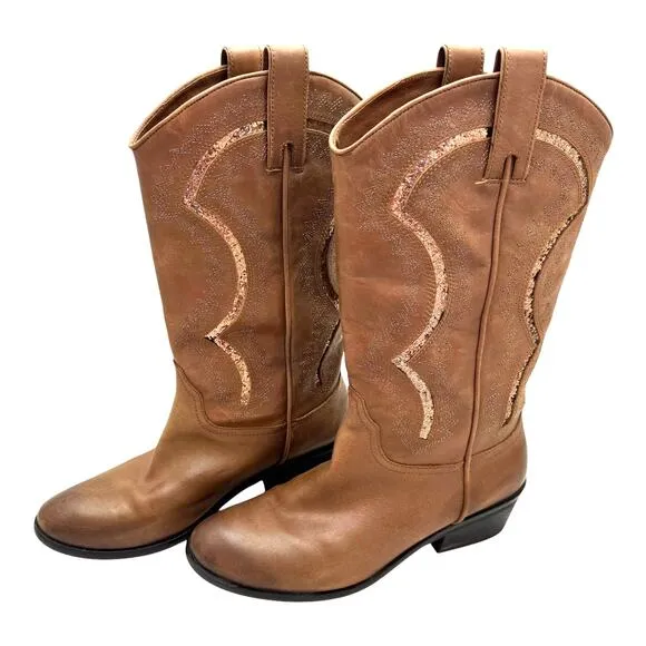 Reba Brown Genuine Leather Western Mid Calf Boots 9.5 M