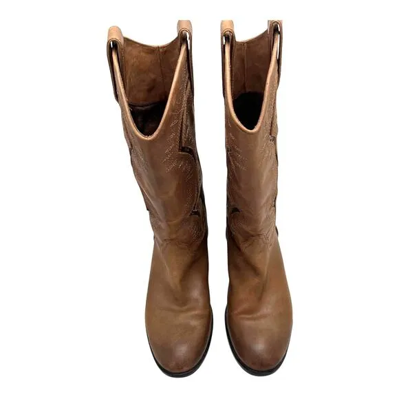 Reba Brown Genuine Leather Western Mid Calf Boots 9.5 M