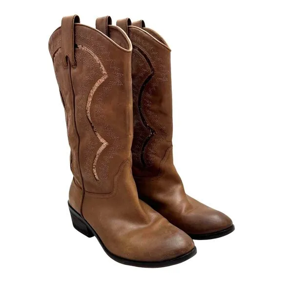 Reba Brown Genuine Leather Western Mid Calf Boots 9.5 M