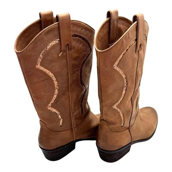 Reba Brown Genuine Leather Western Mid Calf Boots 9.5 M