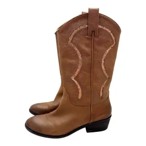 Reba Brown Genuine Leather Western Mid Calf Boots 9.5 M