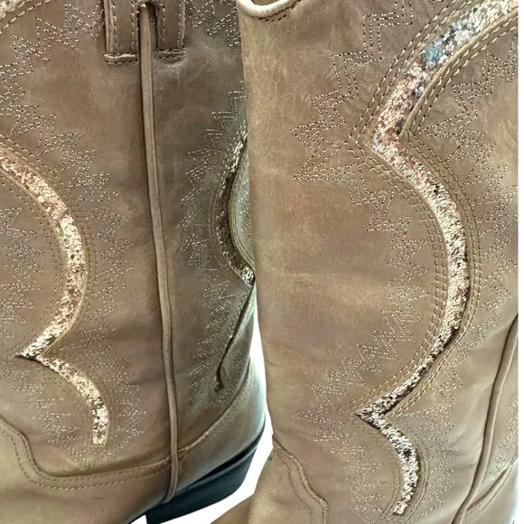 Reba Brown Genuine Leather Western Mid Calf Boots 9.5 M