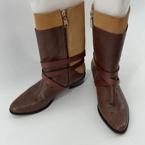 Rebecca Minkoff 7 Sebas two tone leather Brazil boots mid shaft booties 6