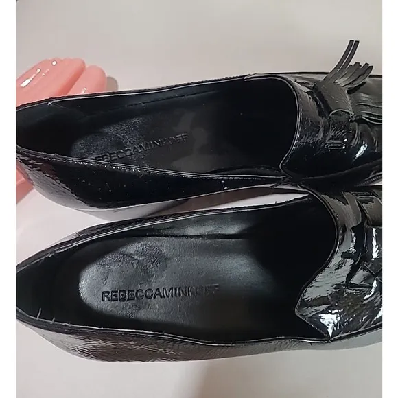 Rebecca Minkoff Edie Black Patent Leather Kiltie Loafers Shoes Womans Size 10M