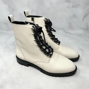 Rebecca Minkoff Janyi Chain Leather Platform Lace Up Ankle Bootie Boot White 8.5