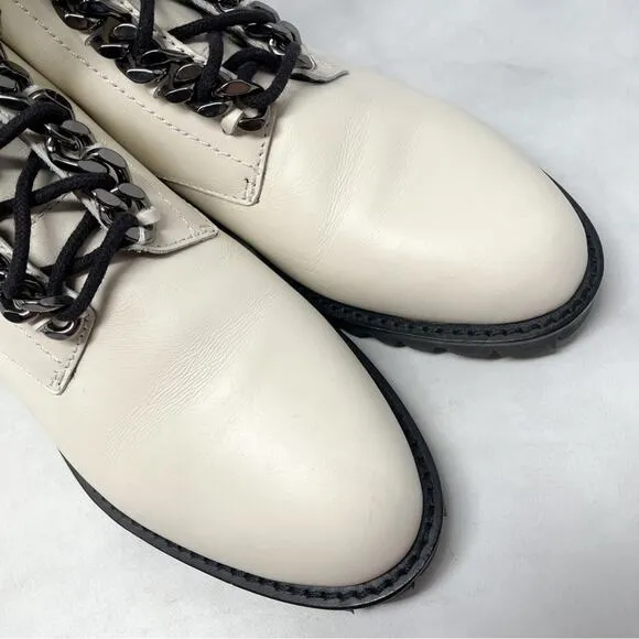 Rebecca Minkoff Janyi Chain Leather Platform Lace Up Ankle Bootie Boot White 8.5