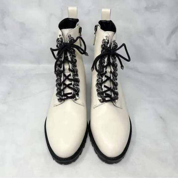 Rebecca Minkoff Janyi Chain Leather Platform Lace Up Ankle Bootie Boot White 8.5