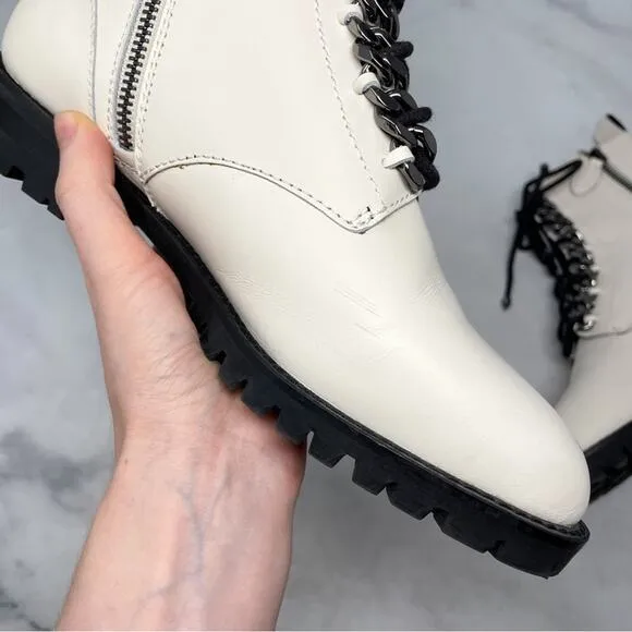 Rebecca Minkoff Janyi Chain Leather Platform Lace Up Ankle Bootie Boot White 8.5