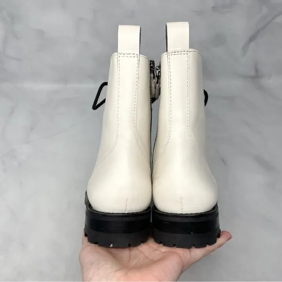 Rebecca Minkoff Janyi Chain Leather Platform Lace Up Ankle Bootie Boot White 8.5