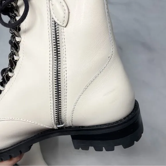 Rebecca Minkoff Janyi Chain Leather Platform Lace Up Ankle Bootie Boot White 8.5