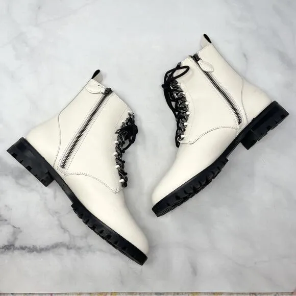Rebecca Minkoff Janyi Chain Leather Platform Lace Up Ankle Bootie Boot White 8.5