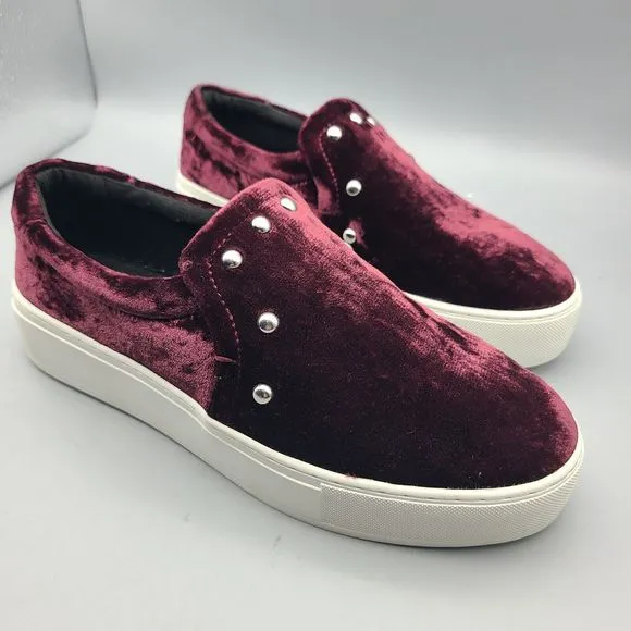 Rebecca Minkoff Noelle Velvet Platform Sneaker Red Wine Silver Stud Chunky Sz 9