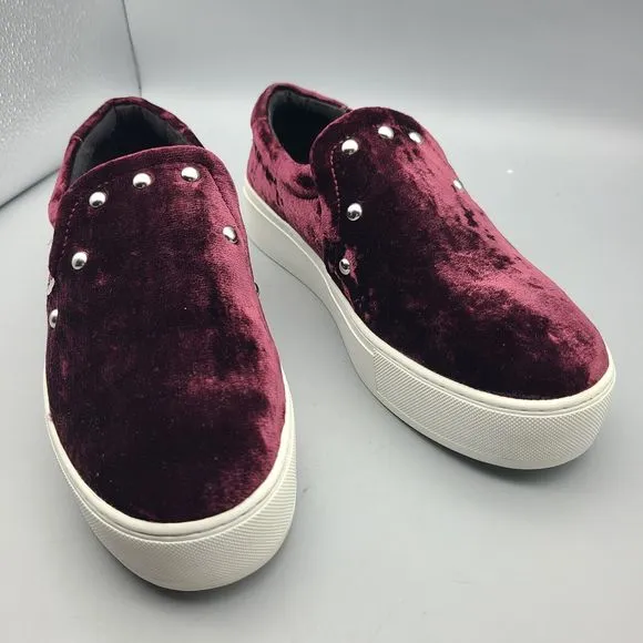 Rebecca Minkoff Noelle Velvet Platform Sneaker Red Wine Silver Stud Chunky Sz 9