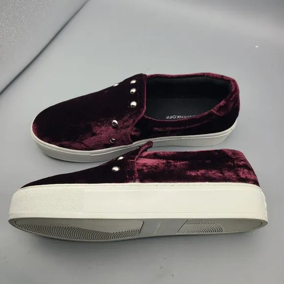 Rebecca Minkoff Noelle Velvet Platform Sneaker Red Wine Silver Stud Chunky Sz 9