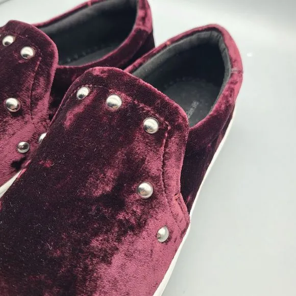 Rebecca Minkoff Noelle Velvet Platform Sneaker Red Wine Silver Stud Chunky Sz 9