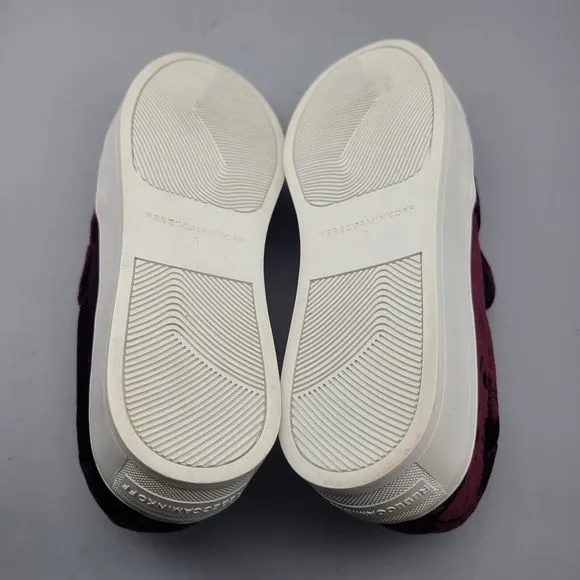 Rebecca Minkoff Noelle Velvet Platform Sneaker Red Wine Silver Stud Chunky Sz 9