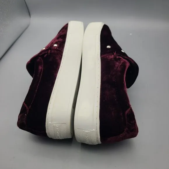 Rebecca Minkoff Noelle Velvet Platform Sneaker Red Wine Silver Stud Chunky Sz 9