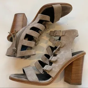 Rebecca Minkoff Open Toe Suede Buckle Booties