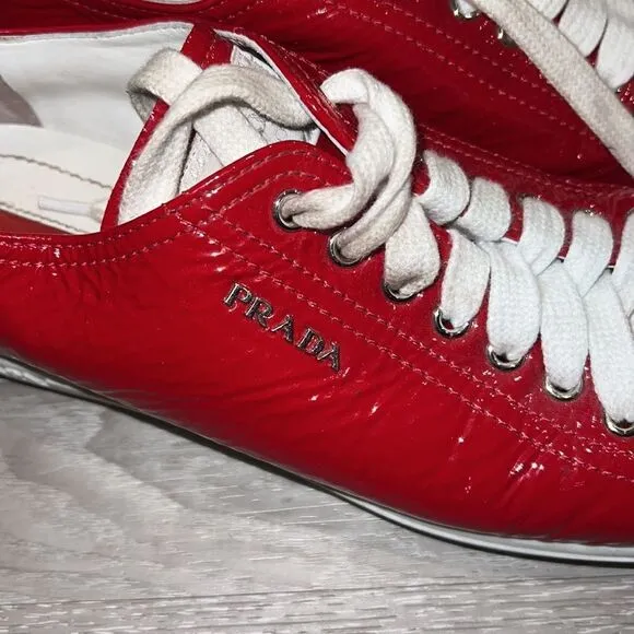 RED PATENT LEATHER PRADA TENNIS SHOES