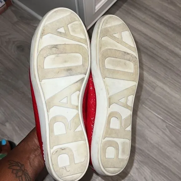 RED PATENT LEATHER PRADA TENNIS SHOES