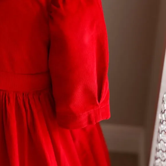 Red PinWale Corduroy Dress Size 4 Luli &amp; Me Boutique French Tucks Traditional