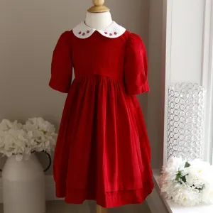 Red PinWale Corduroy Dress Size 4 Luli &amp; Me Boutique French Tucks Traditional