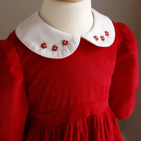 Red PinWale Corduroy Dress Size 4 Luli &amp; Me Boutique French Tucks Traditional