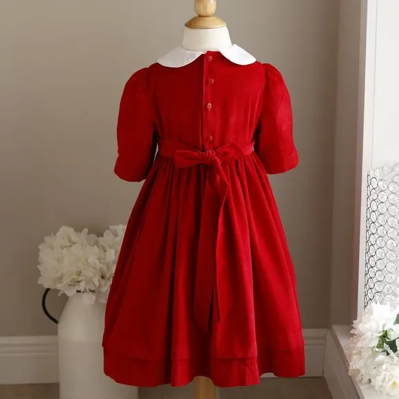 Red PinWale Corduroy Dress Size 4 Luli &amp; Me Boutique French Tucks Traditional