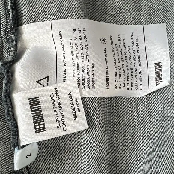 Reformation Hartley Gravel Dark Wash Denim Button Up Mini Dress