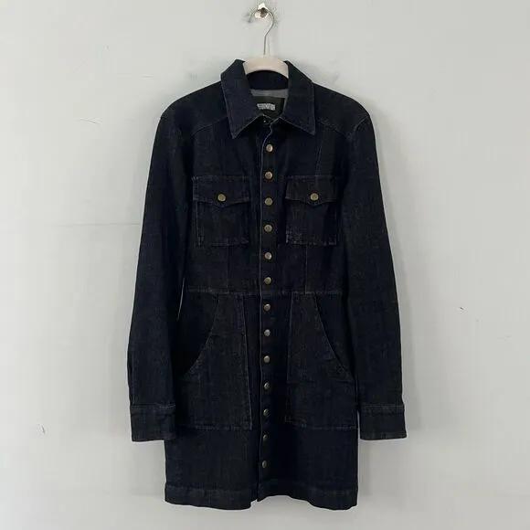 Reformation Hartley Gravel Dark Wash Denim Button Up Mini Dress