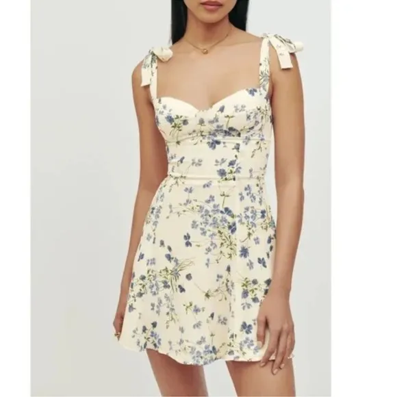 Reformation Niara Floral Print Mini Dress in Clarity 10 Romantic Ethereal