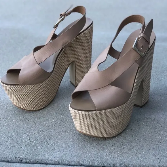REPORT chunky PLATFORM heels mega sandals leather extreme women’s 10 Strappy tan