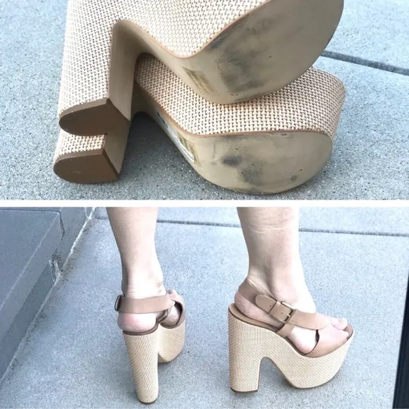 REPORT chunky PLATFORM heels mega sandals leather extreme women’s 10 Strappy tan