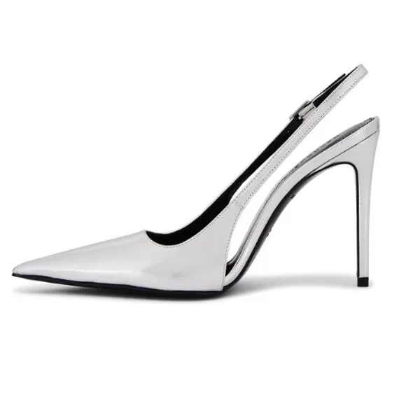 Retrofête Cindy Slingback Heel in Silver – Size 36 EU / 9 US – EUC