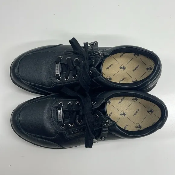 REVERE Boston Zip Sneaker in Black Leather Slip Resistant Women’s Size 9