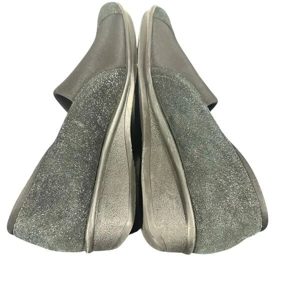 Revere Women's Slip-On Wedge Shoes Size 7M Glitter Midnight Black Leather Naples