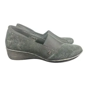 Revere Women's Slip-On Wedge Shoes Size 7M Glitter Midnight Black Leather Naples