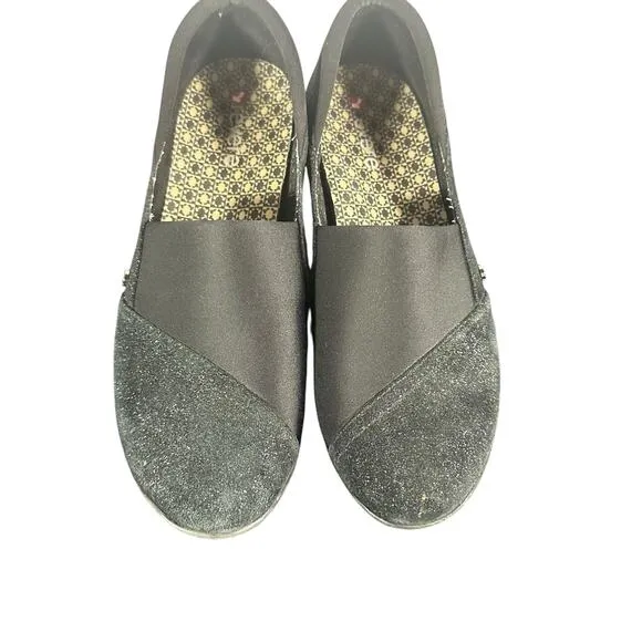 Revere Women's Slip-On Wedge Shoes Size 7M Glitter Midnight Black Leather Naples