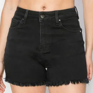 RISEN Black Cut-off Frayed High Rise Distressed Denim Mid-length Jean Shorts