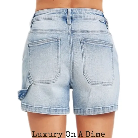 RISEN High Rise Denim Retro 90s Hammer Loop Carpenter Mid-Length Jean Shorts