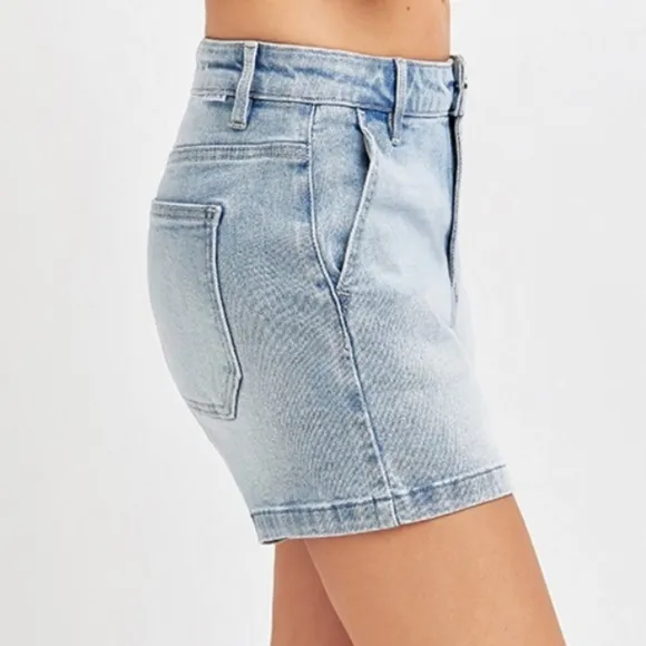 RISEN High Rise Denim Retro 90s Hammer Loop Carpenter Mid-Length Jean Shorts