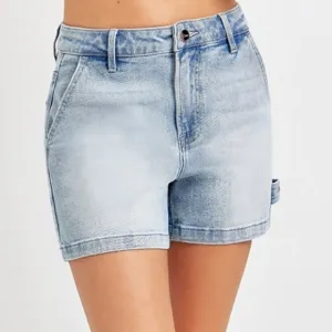 RISEN High Rise Denim Retro 90s Hammer Loop Carpenter Mid-Length Jean Shorts