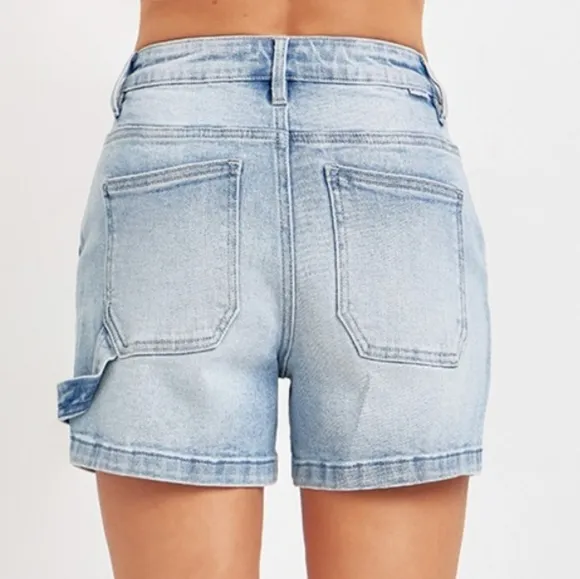 RISEN High Rise Denim Retro 90s Hammer Loop Carpenter Mid-Length Jean Shorts