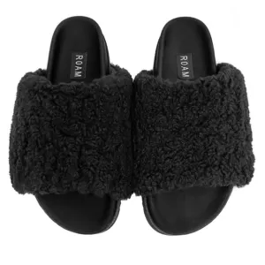 ROAM FUZZY SLIPPERS BLACK FAUX SHEARLING! NWT!