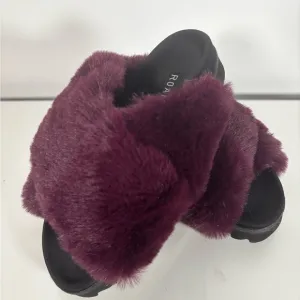 Roam Plush Burgundy Fuzzy Criss Cross Women's Slides 37