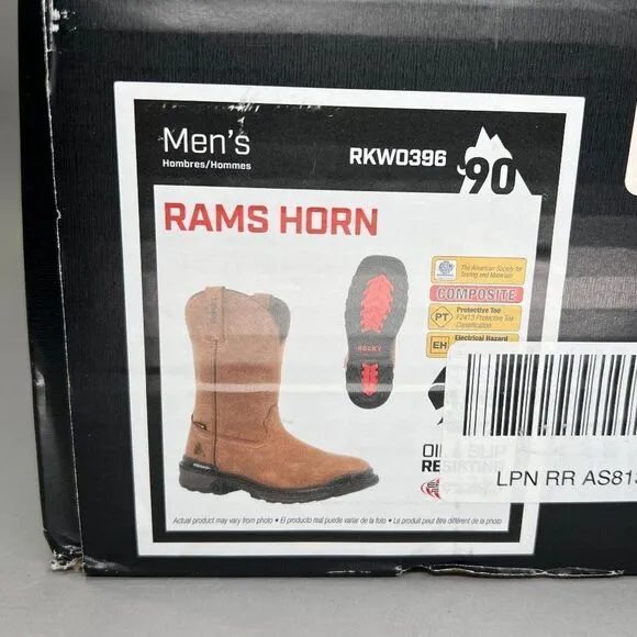 Rocky Men's Size 10 Rams Horn Waterproof Composite Toe Pull On Work Boots
