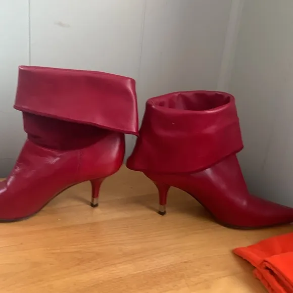 Rodolphe Menudier Red Leather High Heeled Stiletto Boots GUC Size 38 EU 7 US